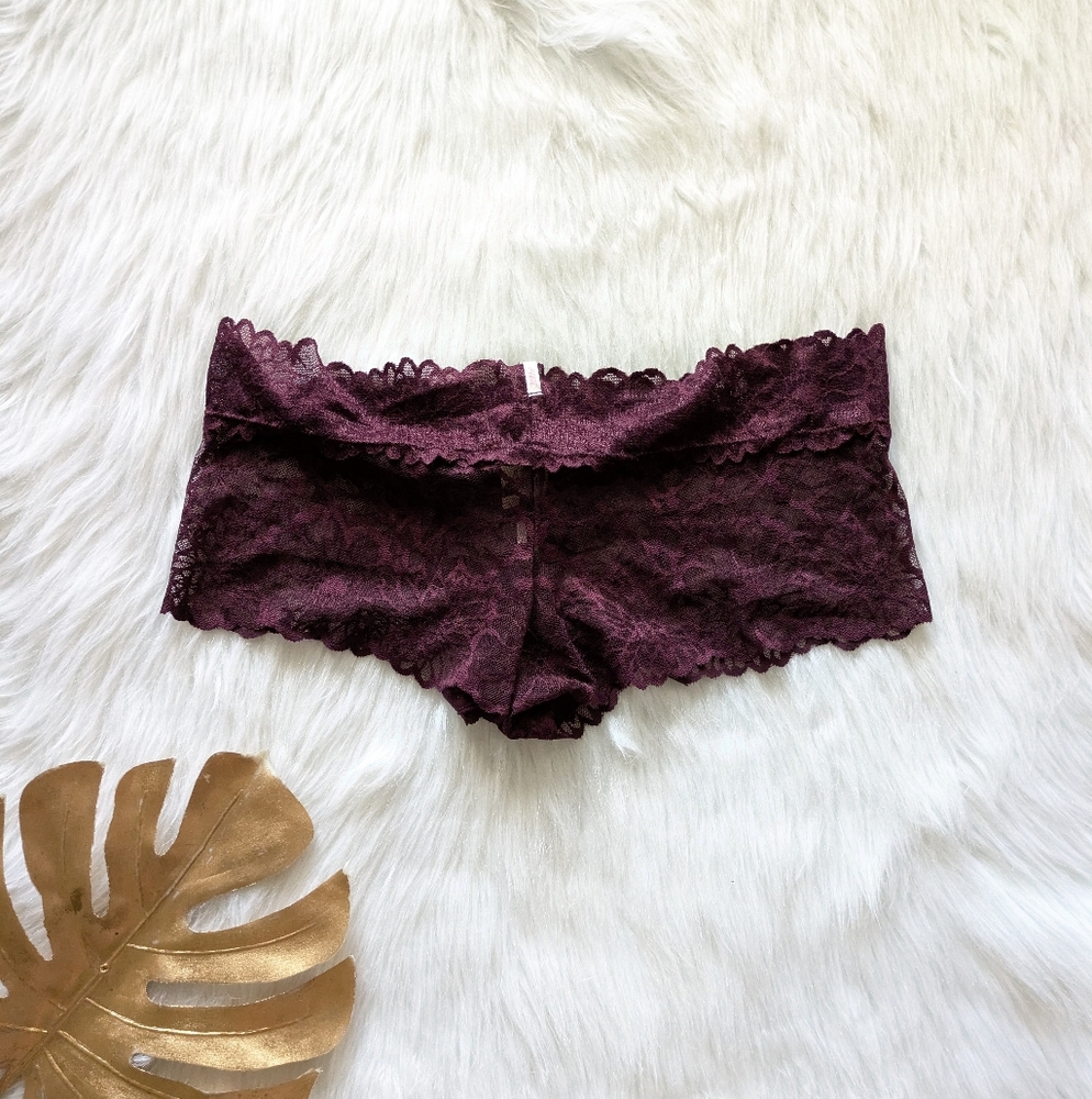 PINK Burgundy dark red cheeky boyfriend lace panties underwear size L